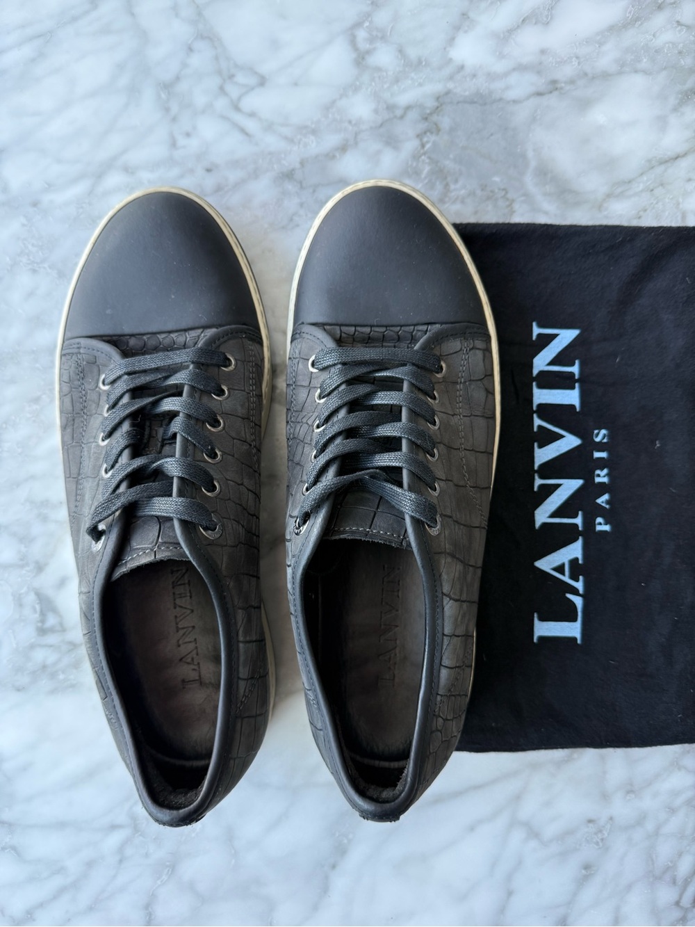 Lanvin - Men’s Black/Grey Croc-Embossed Low-Top Sneakers - Lanvin size 8/US 9